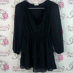 GAP top long sleeve bubble buttons ruffle Black Sheer Blouse
